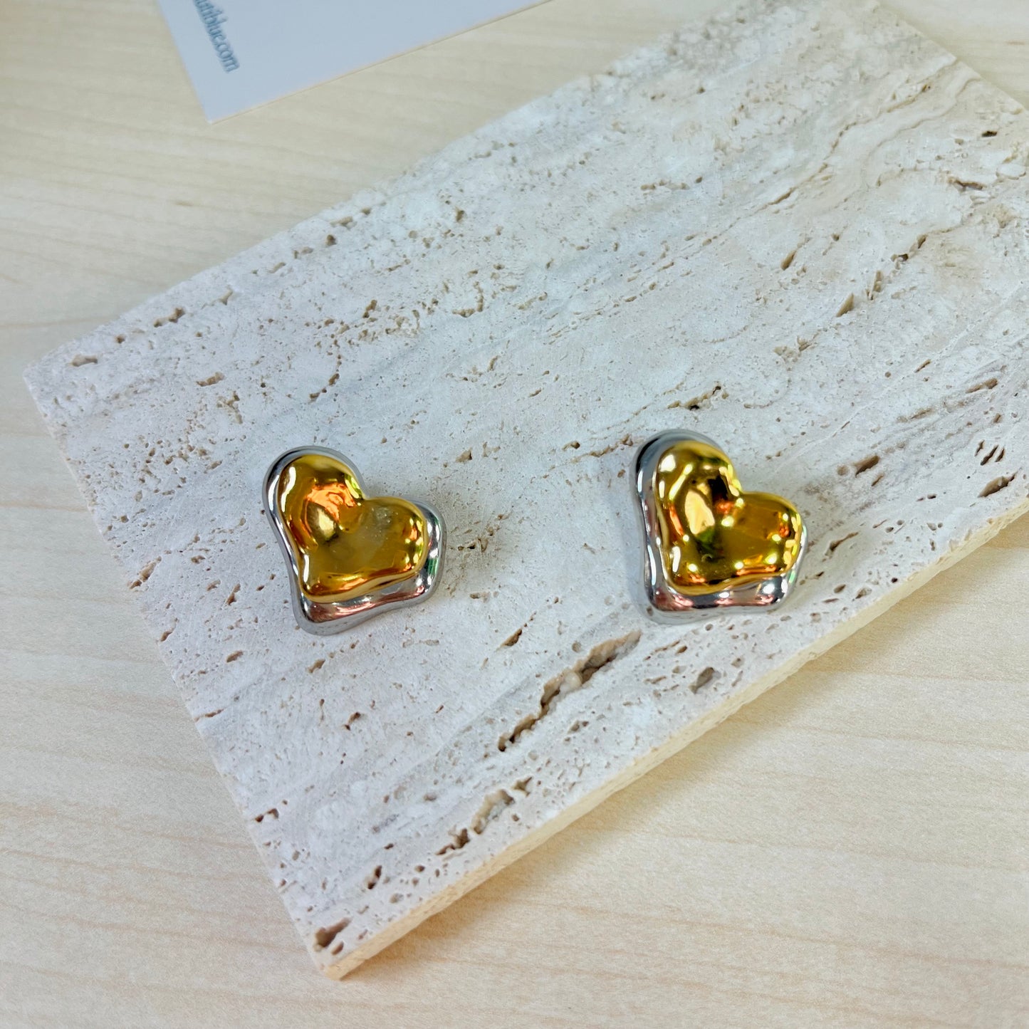 TWO TONE HEART EARRINGS