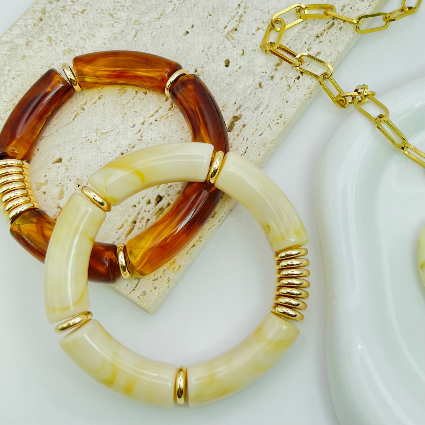 BRACELET SET | BROWN | RESIN