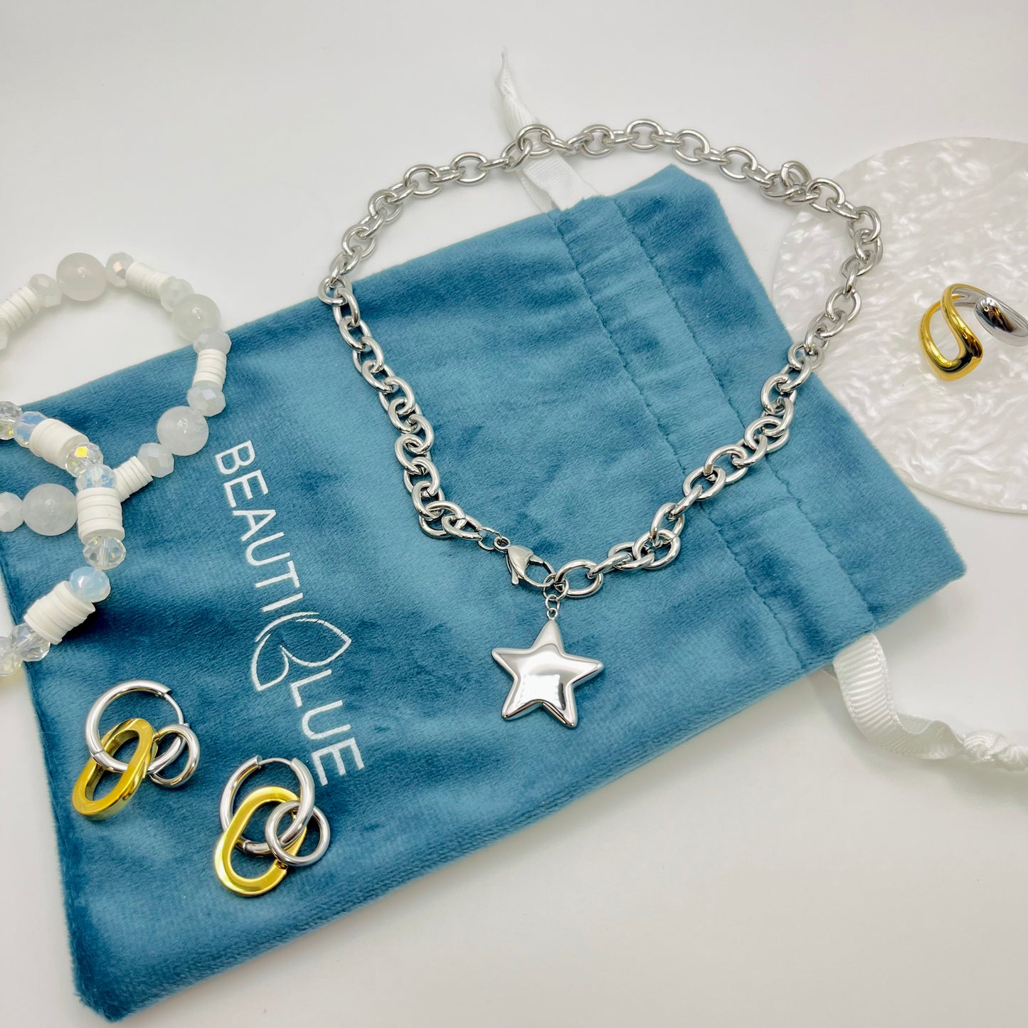 SILVER STAR CHOKER NECKLACE