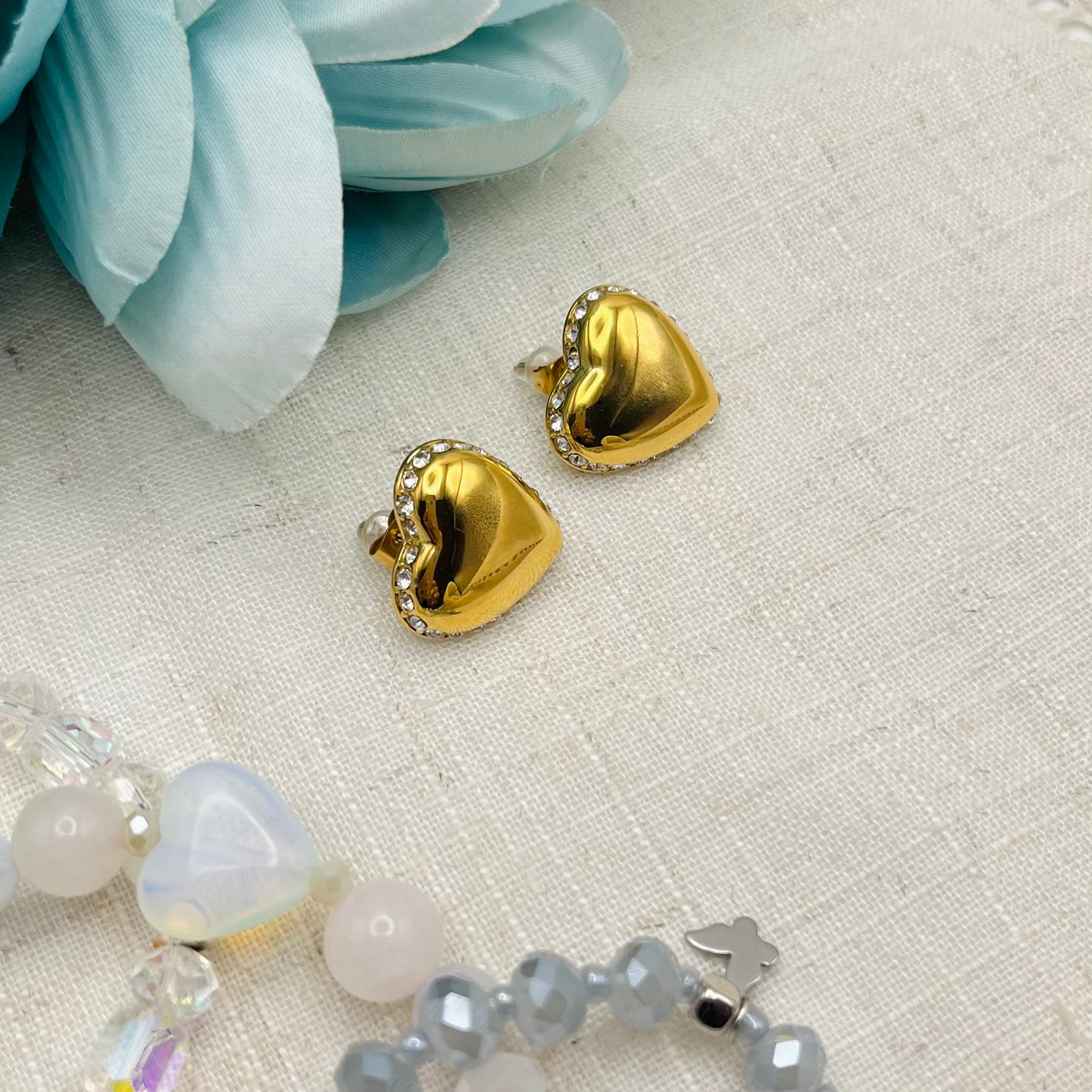 PENDIENTES CORAZÓN DE PEdrería ORO