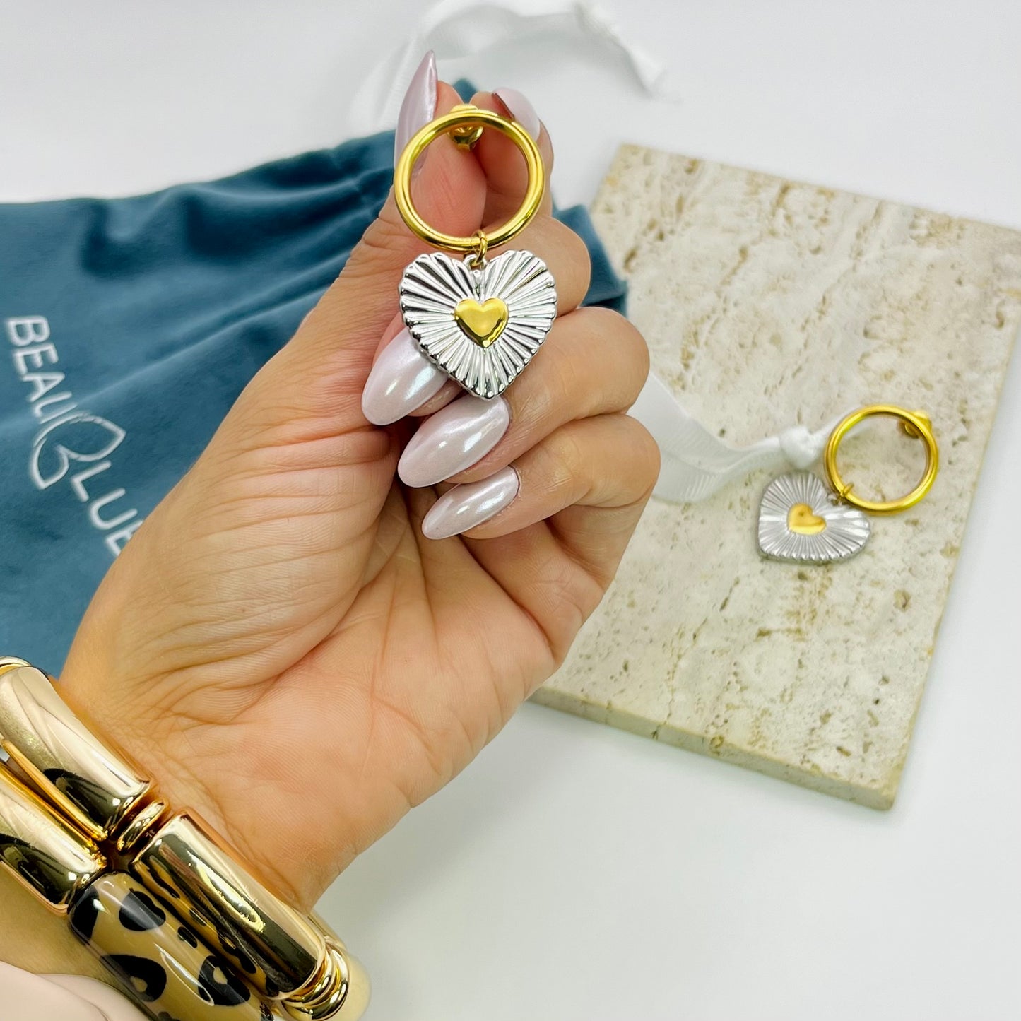 TWO TONE HEART EARRINGS