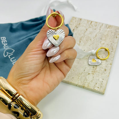 TWO TONE HEART EARRINGS