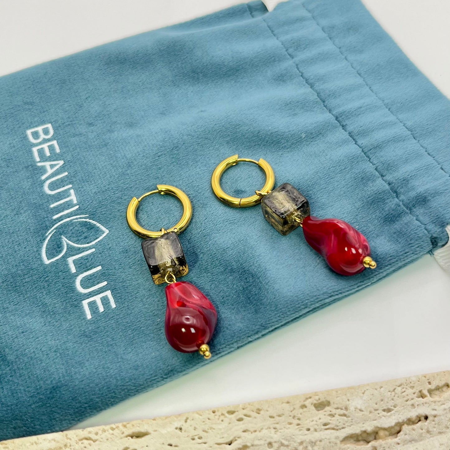 HUGGIE DROP RED EARRINGS