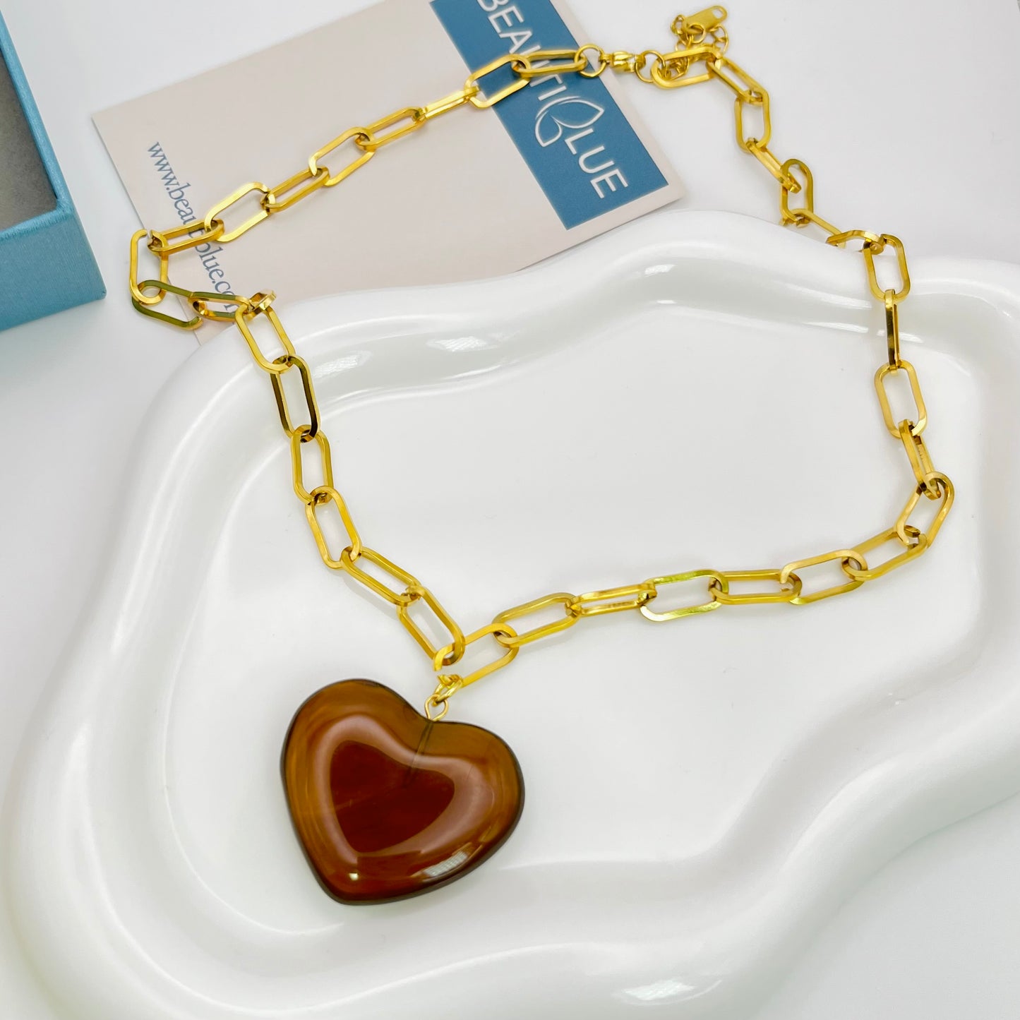 BROWN HEART PENDANT NECKLACE