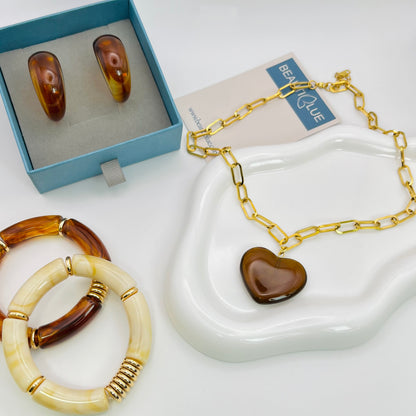 BROWN HEART PENDANT NECKLACE