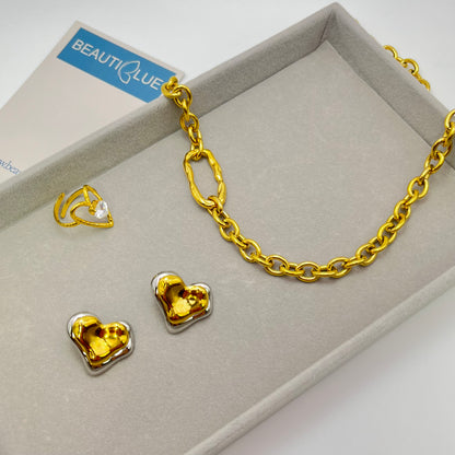 TWO TONE HEART EARRINGS