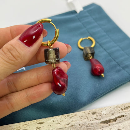 HUGGIE DROP RED EARRINGS