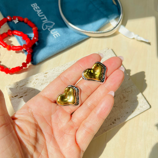TWO TONE HEART EARRINGS