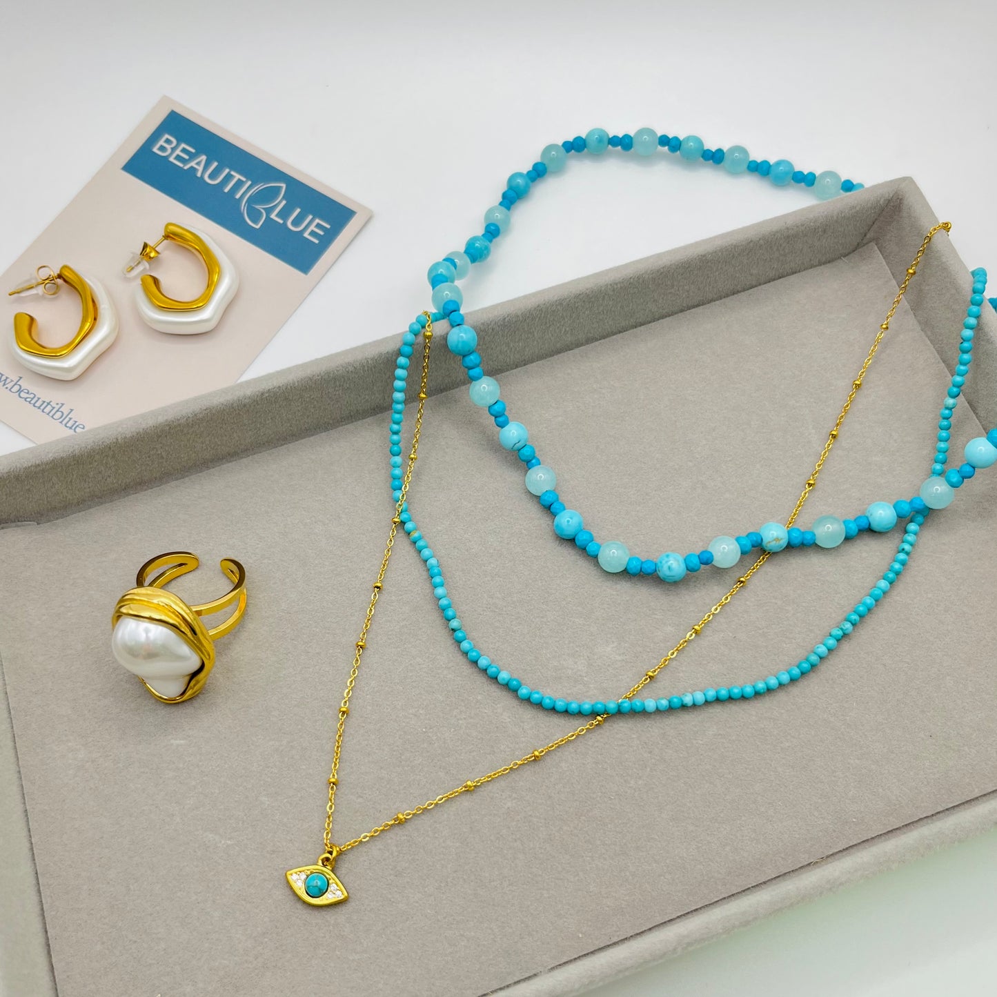 BLUE BEADS CHOKER NECKLACE