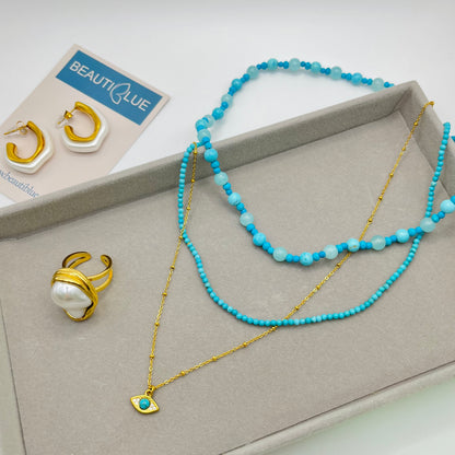 BLUE BEADS CHOKER NECKLACE