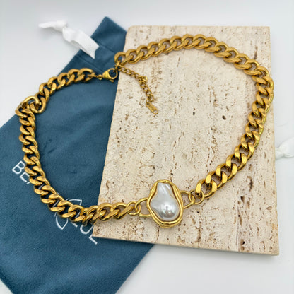 PEARL CUBAN CHAIN NECKLACE