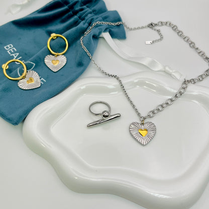 TWO TONE HEART EARRINGS