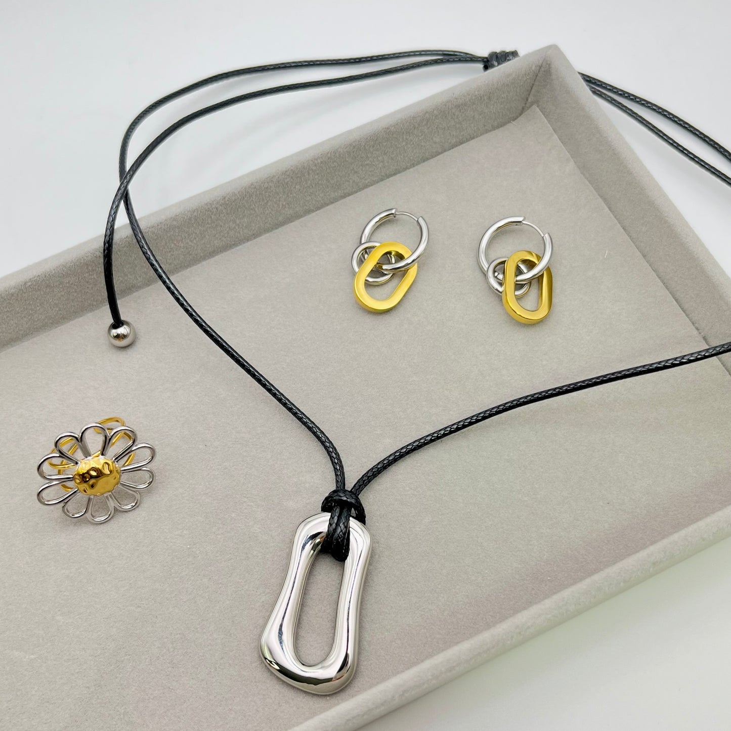 TWO TONE DROP EARRINGS