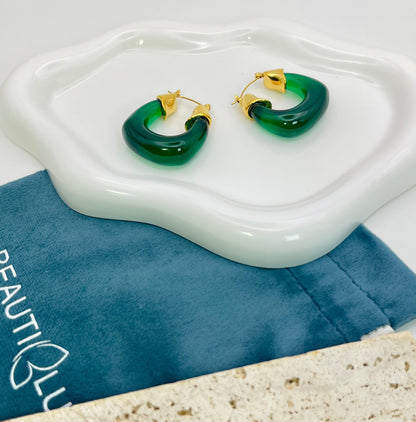 GREEN HOOP EARRINGS