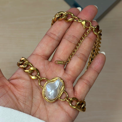 PEARL CUBAN CHAIN NECKLACE