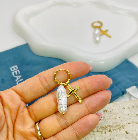 CROSS HUGGIE EARRINGS